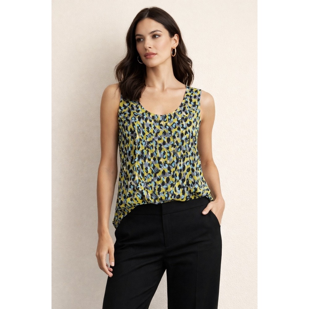 Banana Republic Chic Animal Print Tank Grey Green Blue Leopard Beaded Detail SzM